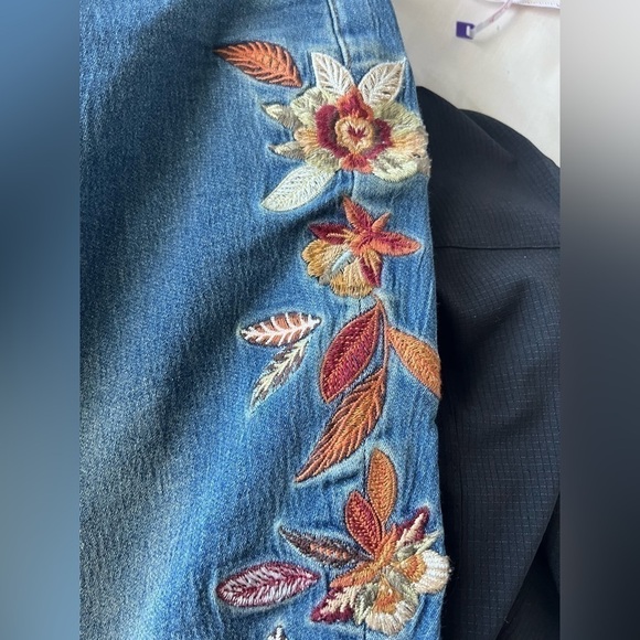 Driftwood x Free People Feathery Leaf Drawstring Denim Joggers embroidery - Picture 7 of 16